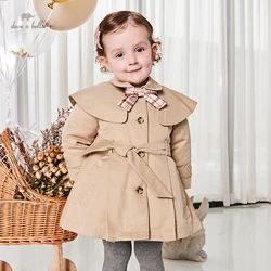 Dave Bella Khaki Cute Girls' Coat Spring Autumn Kids Children's Clothing Jacket Long Trench Baby Girls Windbreaker DB3222338