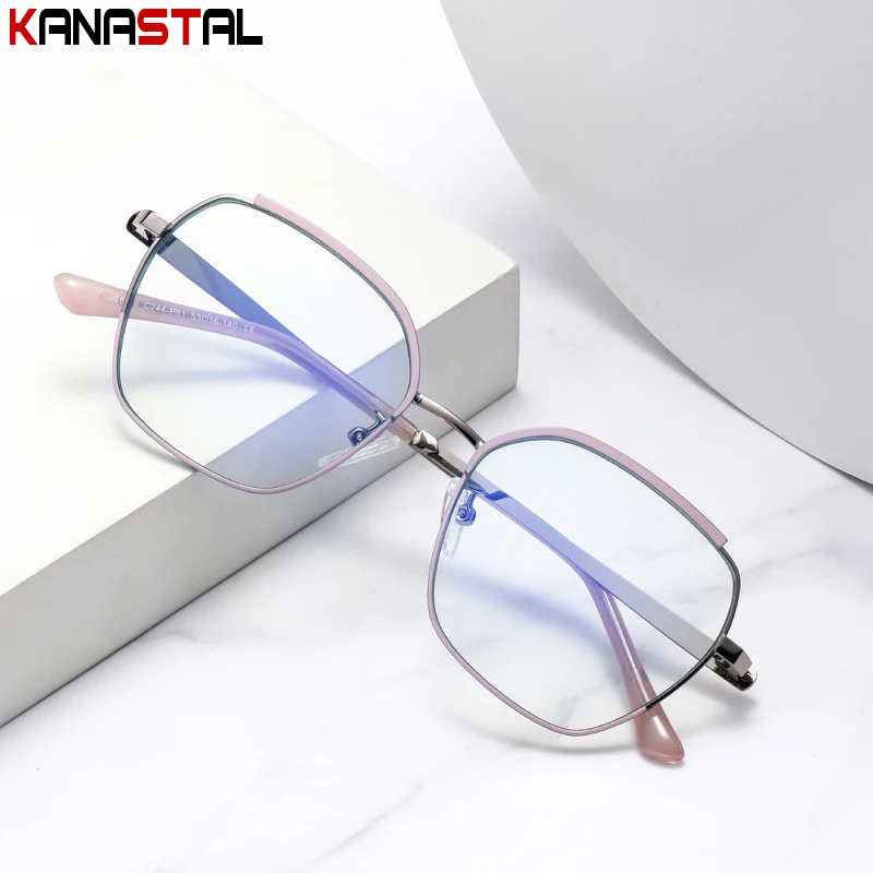 New Women Blue Light Blocking Reading Glasses Trend Metal Bicolor Computer Eyeglasses Frame Anti Ray Ladies Prescription Eyewear