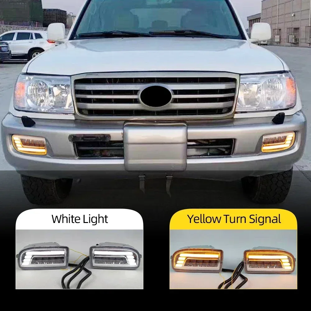 

New！ CSCSNL 2PCS LED Fog Lights for TOYOTA LAND CRUISER 100 LC100 1998-2008 DRL Turn signal Driving Lamp fog light UZJ100 FZJ100