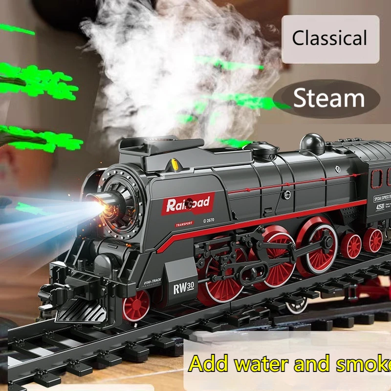 1:64 Retro Steam Rc Train Simulation High Speed Remote Control Train Parking Lot Children Boy Electric Track Toy Nostalgic Model