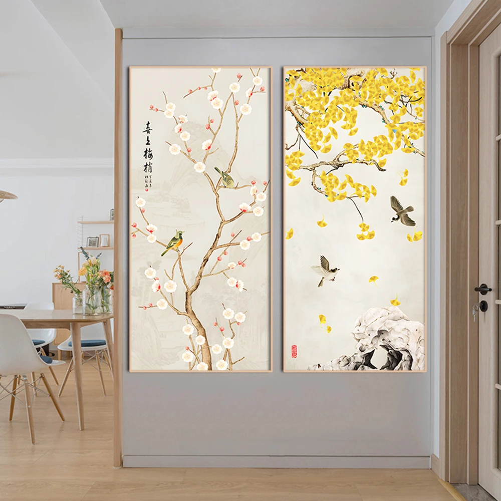 Chinese Simple Ink Art Canvas Poster Flower And Bird Wall Painting Prints Pictures Bedroom Corridor Living Room Decoration Mural