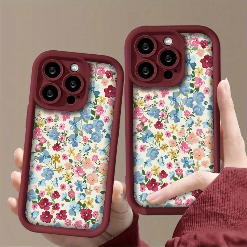 Casing ponsel kecil dan segar dengan pola biru penuh layar untuk iPhone 16 15 14 13 12 Pro Max.