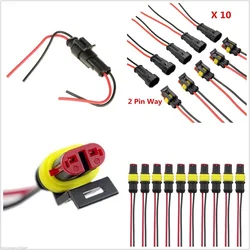 10 Kit 2 Pin Way Car Waterproof Electrical Cable W/ Terminal Wire Connector Plug