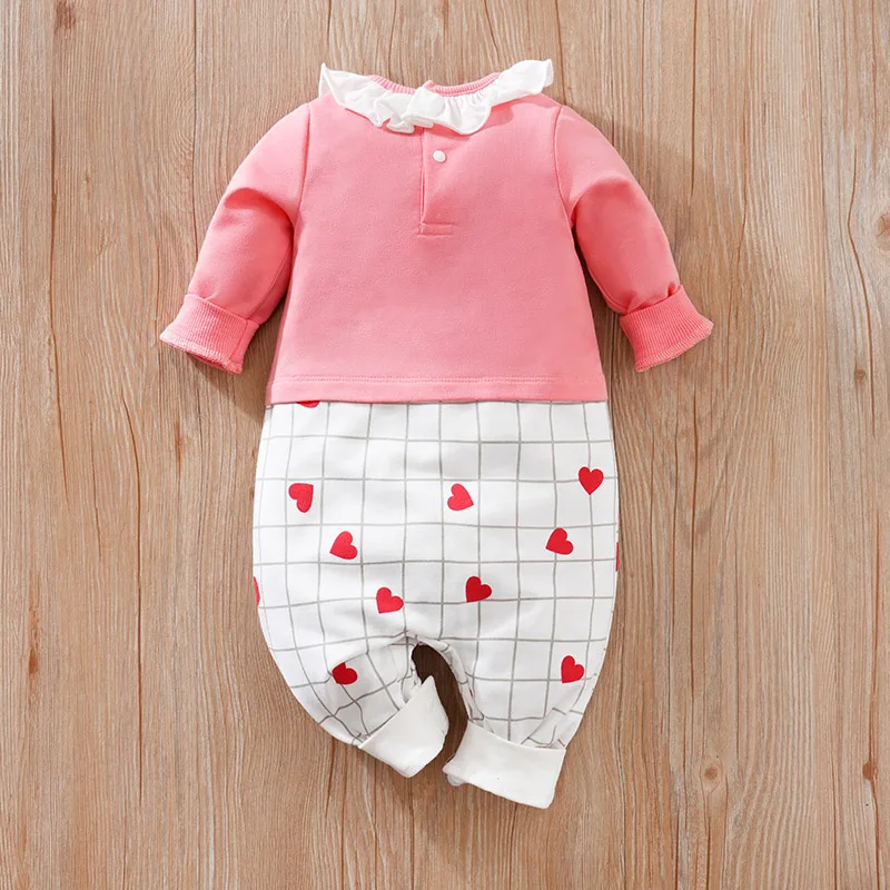 0-18m Newborn Clothing Cute Patchwork Heart Print Comfortable And Soft Spring And Autumn Long Sleeved Baby Jumpsuit