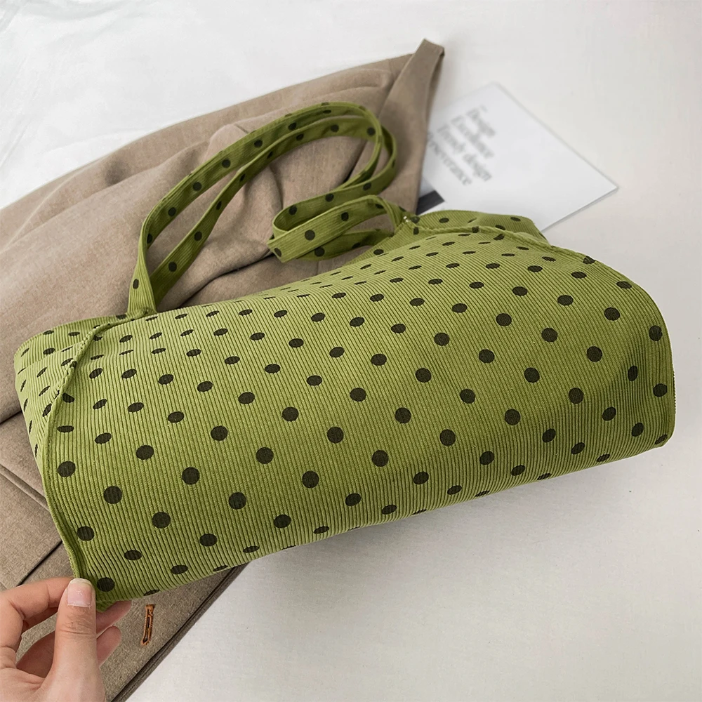 Tote Bag Corduroy Polka Dot Handbag Multi Color Lightweight Trendy Casual Outing Weekend Trip