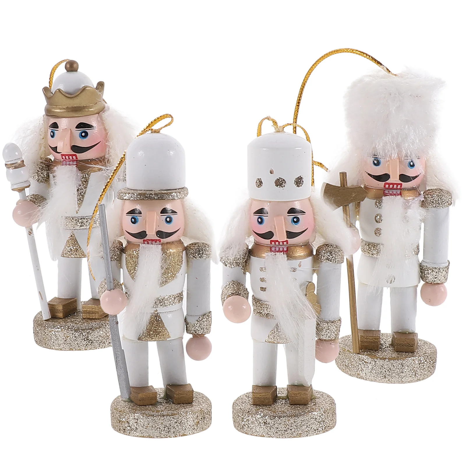 

4Pcs Wooden Nutcracker Decor Small Christmas Figures for Mantel Shelf Table Indoor Ornament Festival Gift Idea