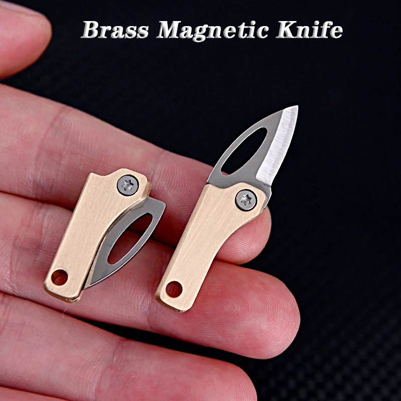 Brass Magnetic Attraction MINI Folding Knife Portable Unboxing Small Blade Keychain CS GO Hanging Outdoor Camping EDC Knife