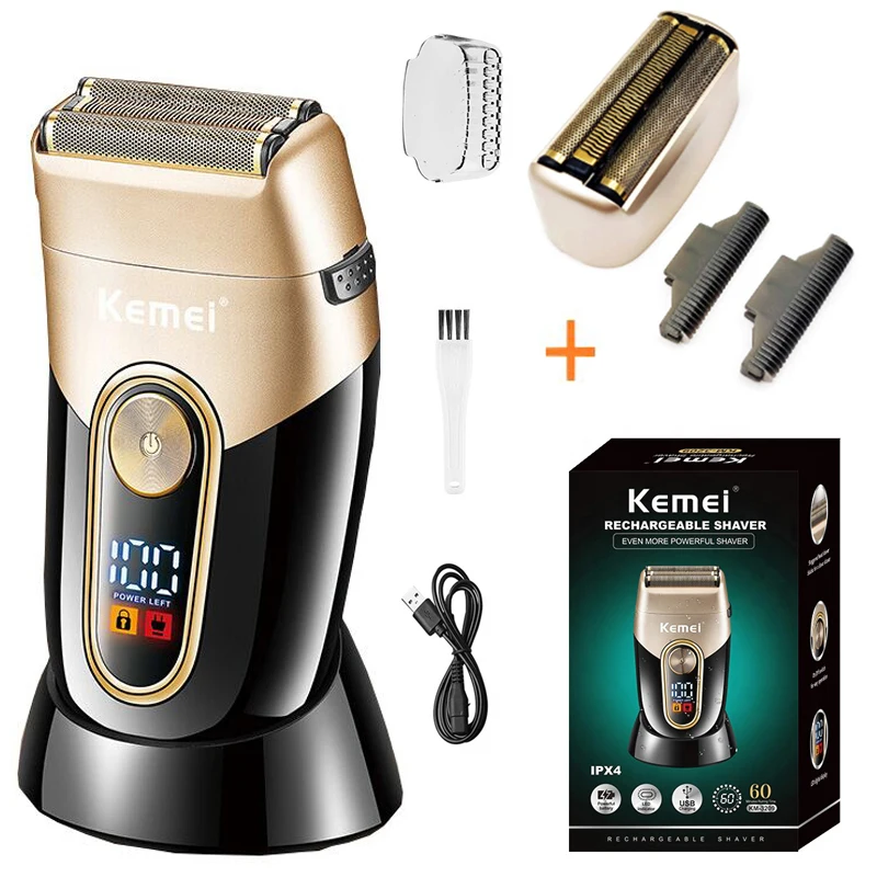 Kemei Washable Beard Electric Shaver For Men Rechargeable Stubble Electric Razor Head Shaving Machine Balds 3-Blades System