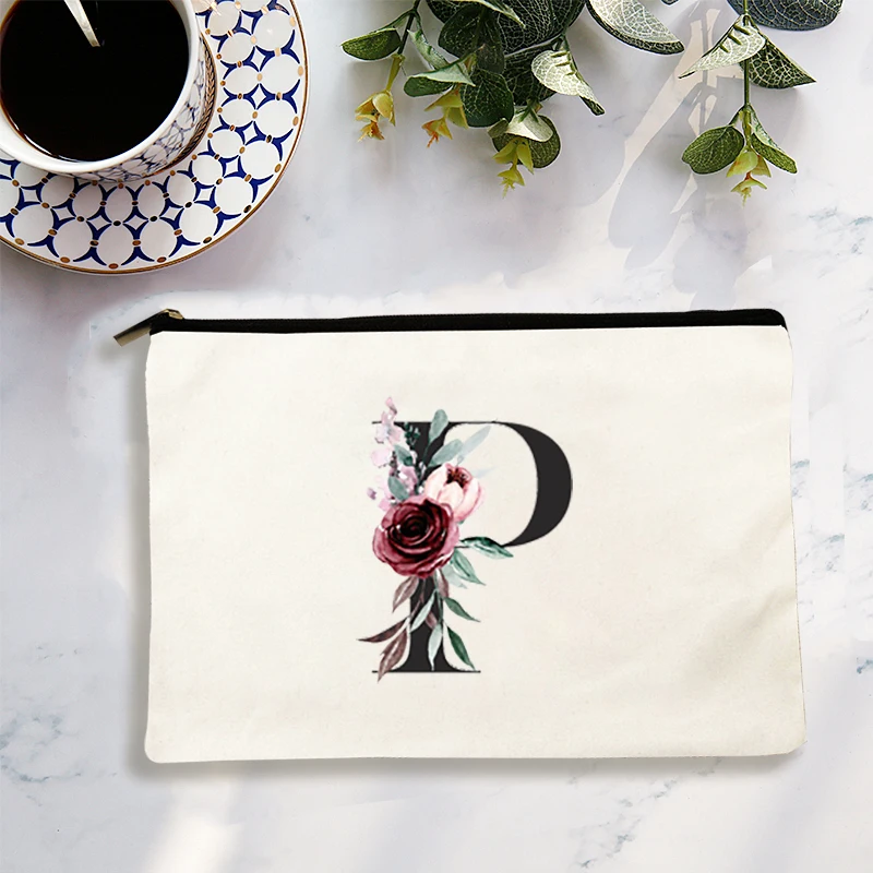

Floral initials Women Cosmetic Bags wedding bag bridesmaid gift Makeup Bag Toiletries Organizer Wash Storage Case Travel Pouch