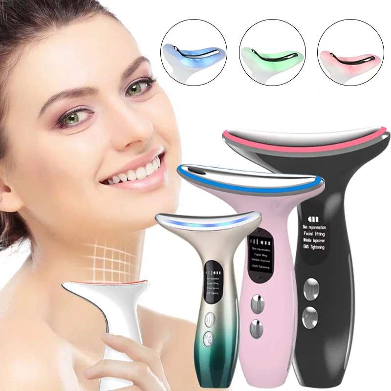 EMS Microcurrent Chin Lifting Face Neck Beauty Device LED Photon Firming Rejuvenation Anti Wrinkle Skin Care Facial Massager 고주파