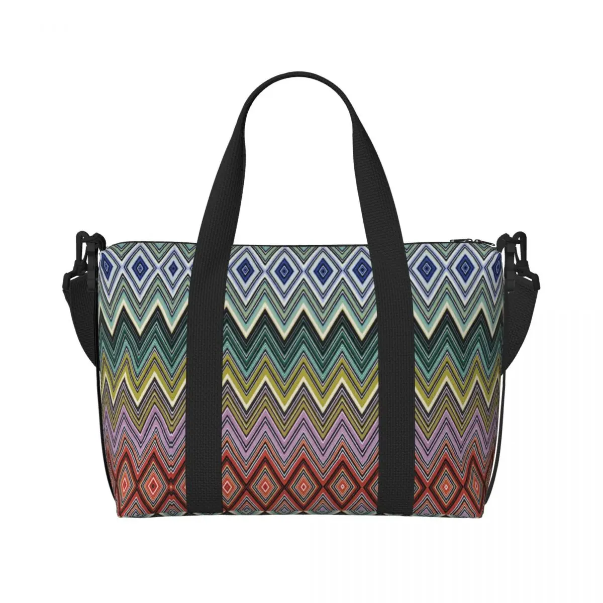 Custom Boho Home Zig Zag Grocery Tote Shopping Bag Women Large Capacity Chic Abstract Geometric Zigzag Gym Beach Travel Bags