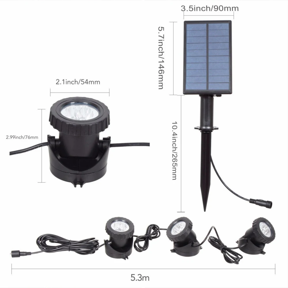 Solar RGB LED Underwater Lamp Changeable Spotlight IP68 Waterproof Spot Light Swimming Pool Fountains Pond Aquarium Light