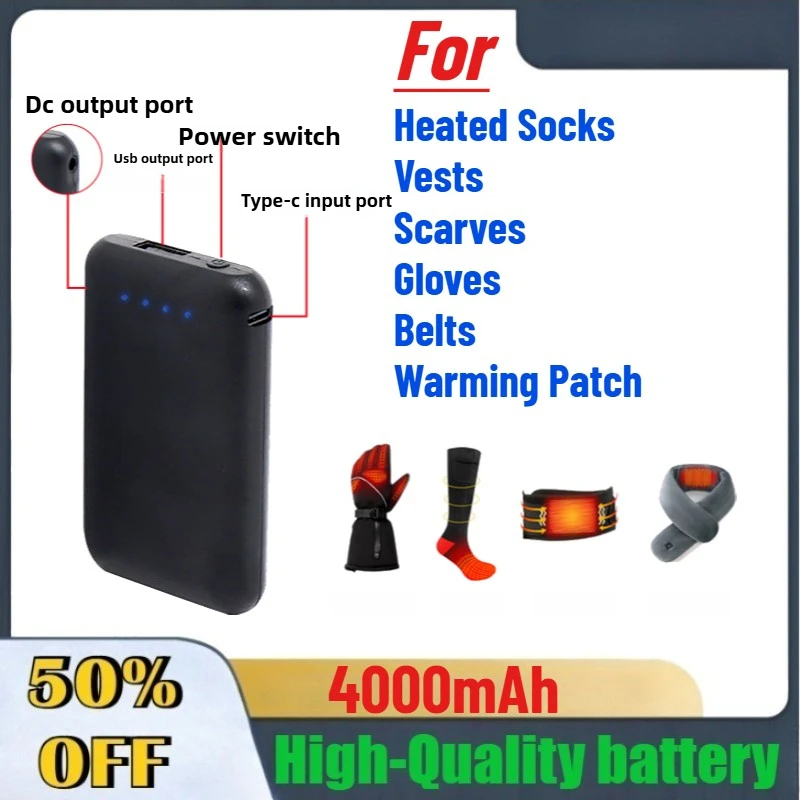 

4000mAh USB DC Output Mobile Power Battery Pack for Heated Socks Vests Scarves Gloves Belts Warming Patch