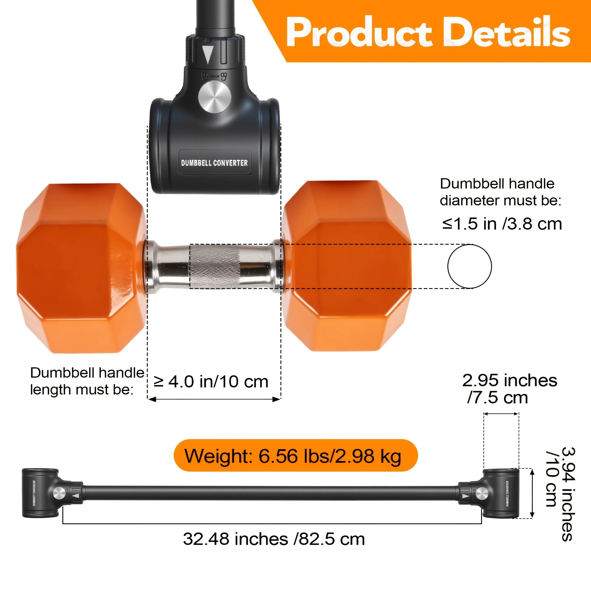 Dumbbell Converter - Converts dumbbells into barbell sets - Dumbbell bar, adjustable and up to 200 lb barbell for home fitness view 6