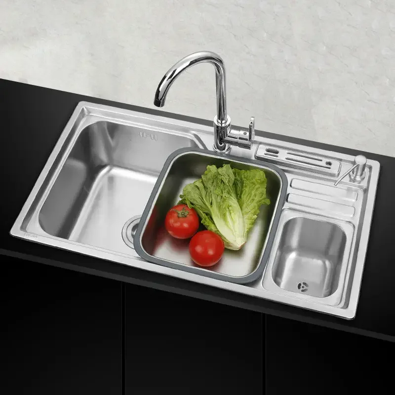sink  single groove single bowl vegetable washing basin pots 304 stainless steel Kitchen Sinks with Soap dispenser