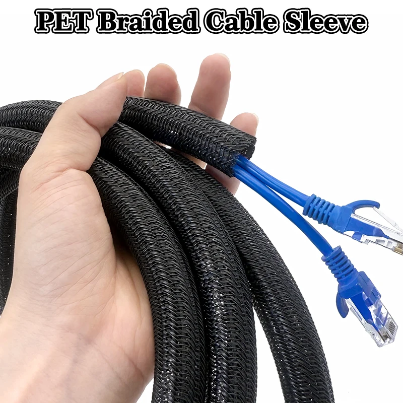High Toughness PET Braided Split Wire Sleeve Self-Closed Flame Retardant Tubing for Industrial Robot Mechanical Equipment Cables