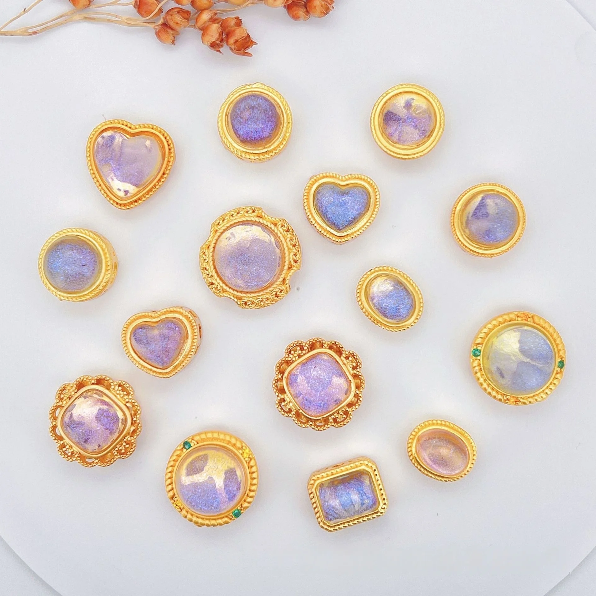 7 Pieces Copper Gold Inlaid Starry Blue Purple Sand Gold Spacer Beads DIY Bracelet Necklace Jewelry Bead Making Accessories