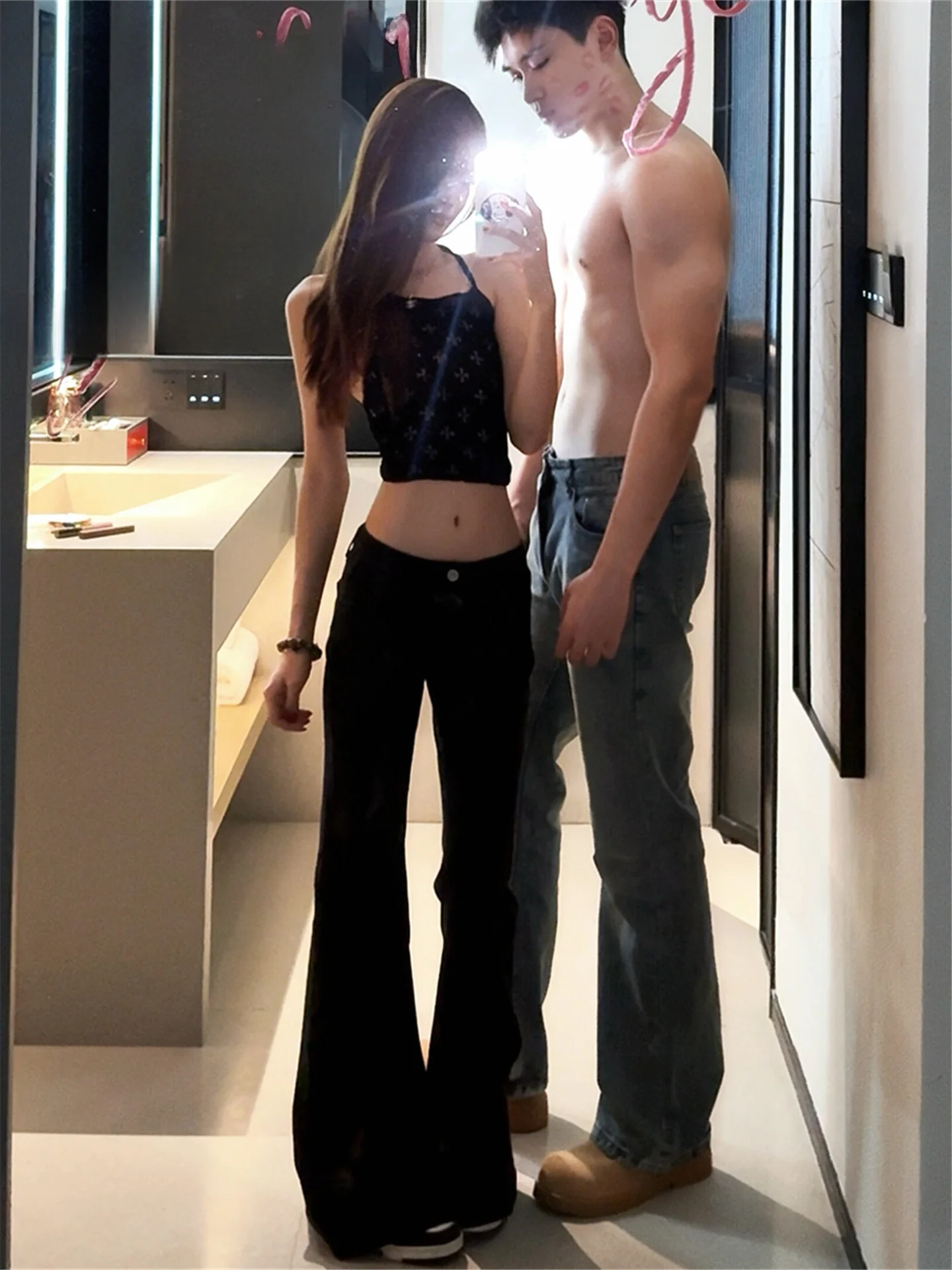 

American Style Retro Low Waist Bell Bottom Jeans Women's Loose Drapey Tall Extended Wide Leg Pants Spring Casual Cotton