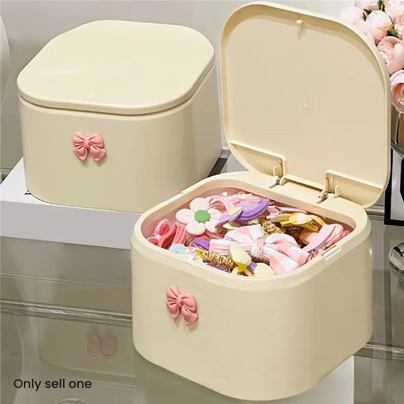 DT19 Hair Organizer Box for Headbands Bows Clips Ties Multi Use Storage with Lid for Bathroom Desk Pink