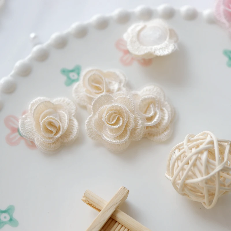 10Pcs Rose Flower Patches Sew on DIY Applique Cloth Wedding Dress Hairpin Headdress Decor 3CM Wide