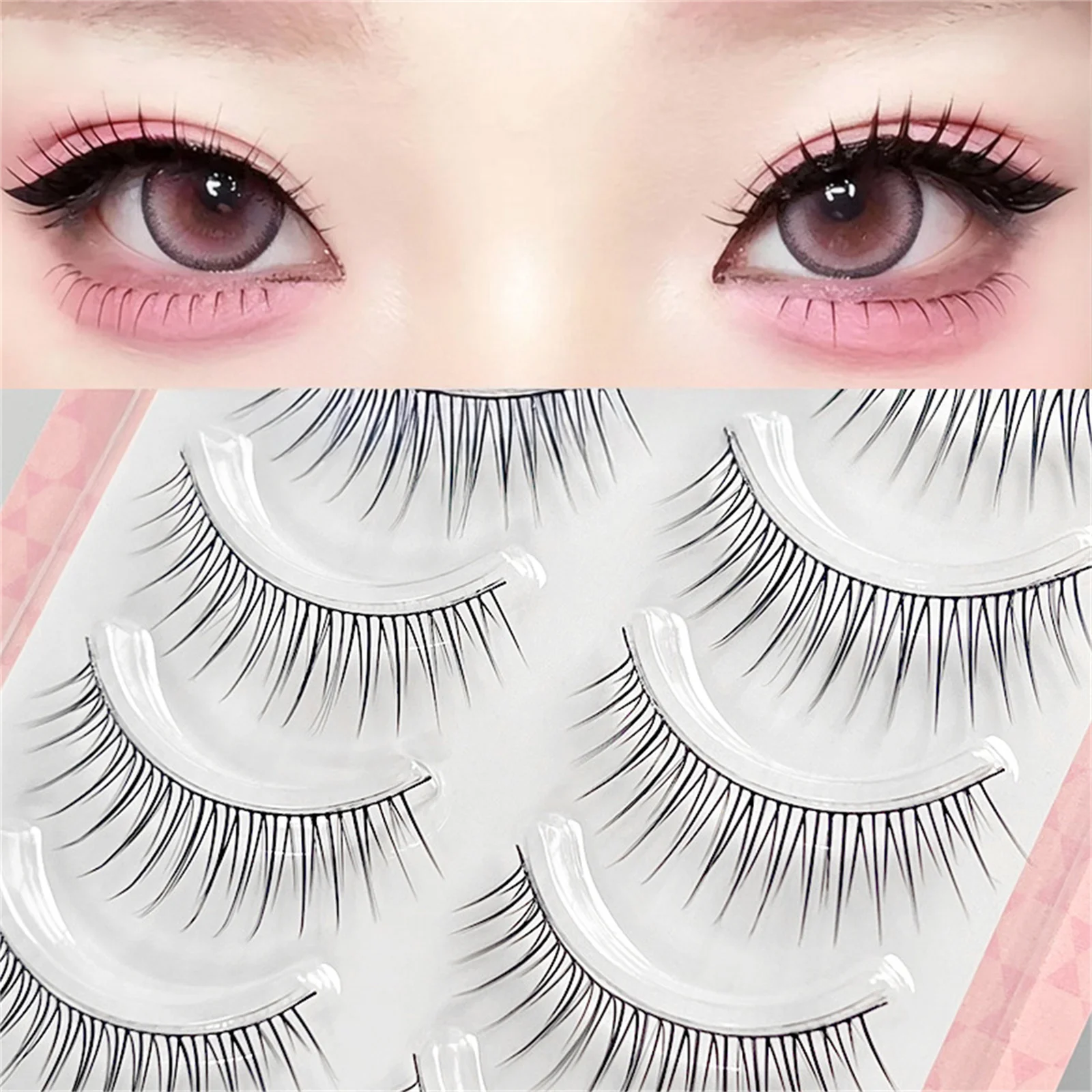 Cílios postiços estilo coreano, tiras completas, cílios diários, faixa de plástico preta para volume natural e maquiagem de curvatura