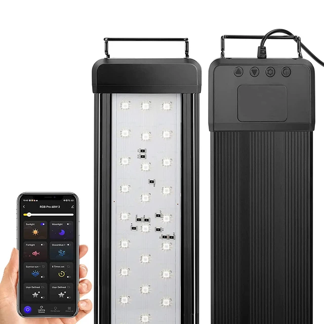 Inteligentna kontrola aplikacji Bluetooth RGB oświetlenie do akwarium pełnozakresowe ściemnialne oświetlenie do akwariów i akcesoriów akwariowych
