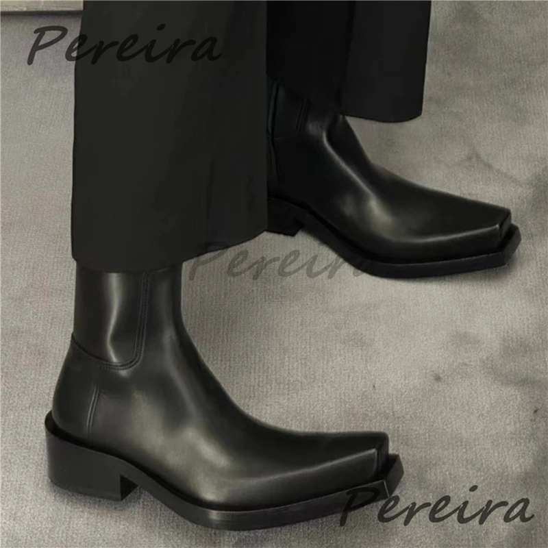 سميكة سوليد فوق الركبة الأحذية للرجال النساء جلد أسود ساحة تو الانزلاق على فارس الأحذية الخريف الشتاء موضة أحذية بوت قصيرة