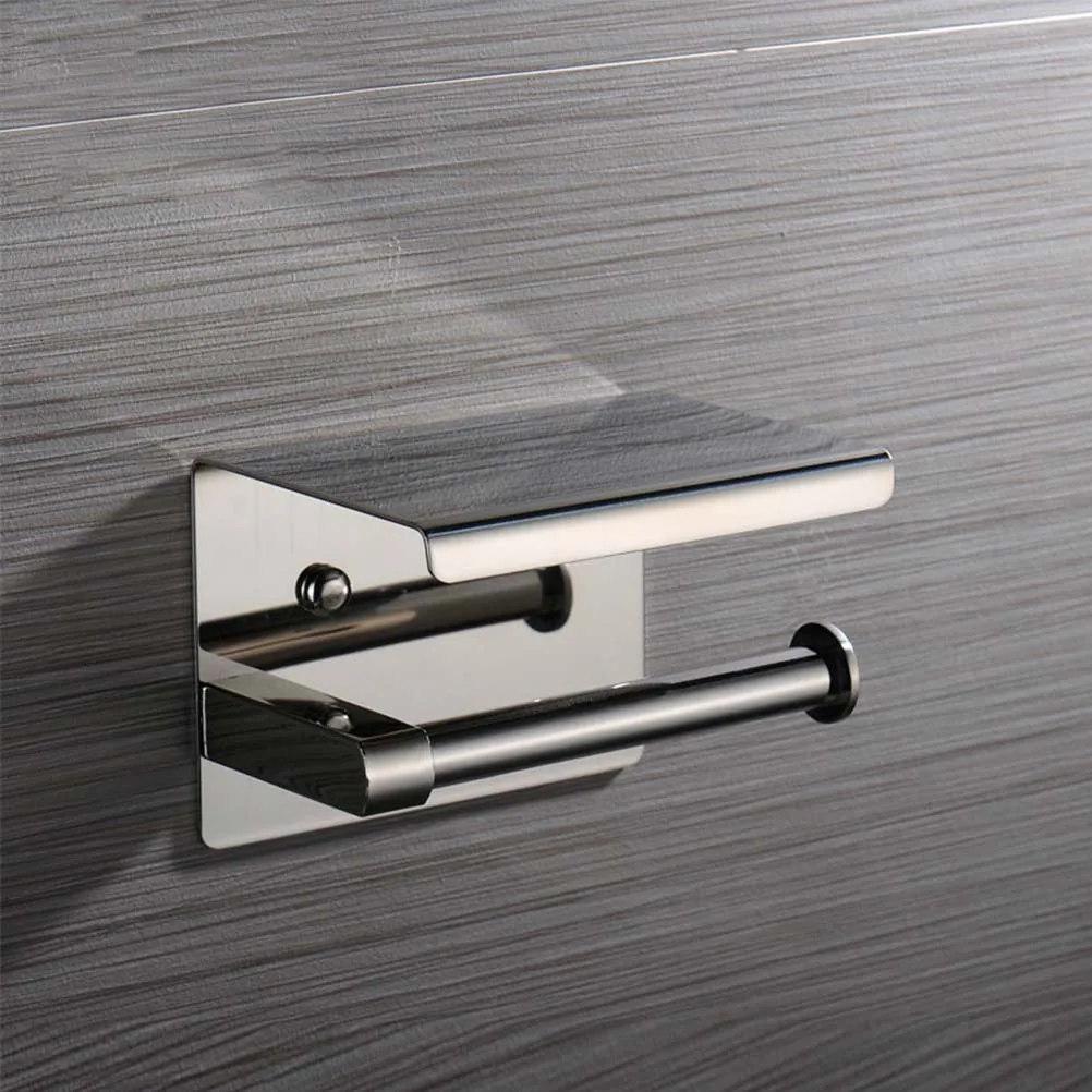 

304 Stainless Steel Wall Mount Toilet Paper Holder Modern Bathroom Tissue Holder Shelf Rack Secure Phone Keys Storage