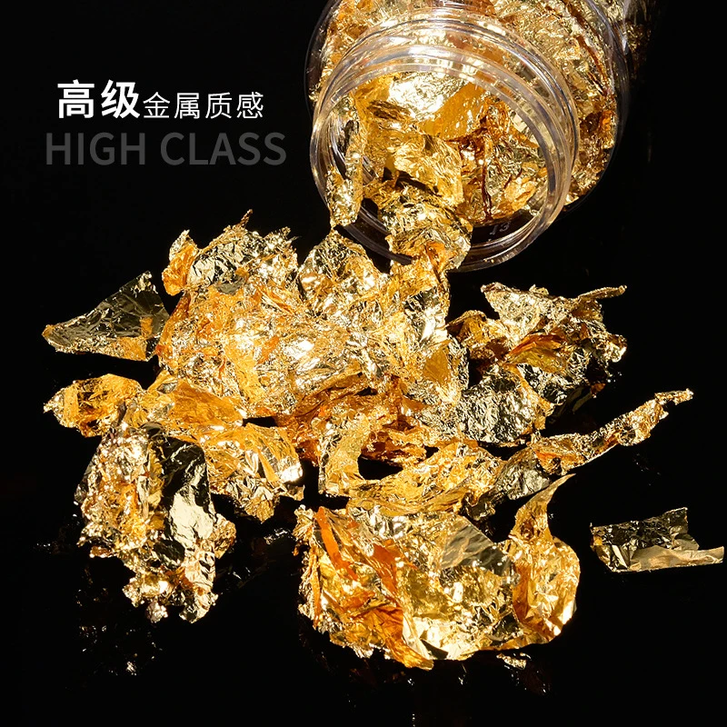 1 Bottle Gold Foil Fragments Nail Art Decorations Gold/Silver/Champagne Foil Flakes For Manicure Gold Leaf Arts Craft Paper deco