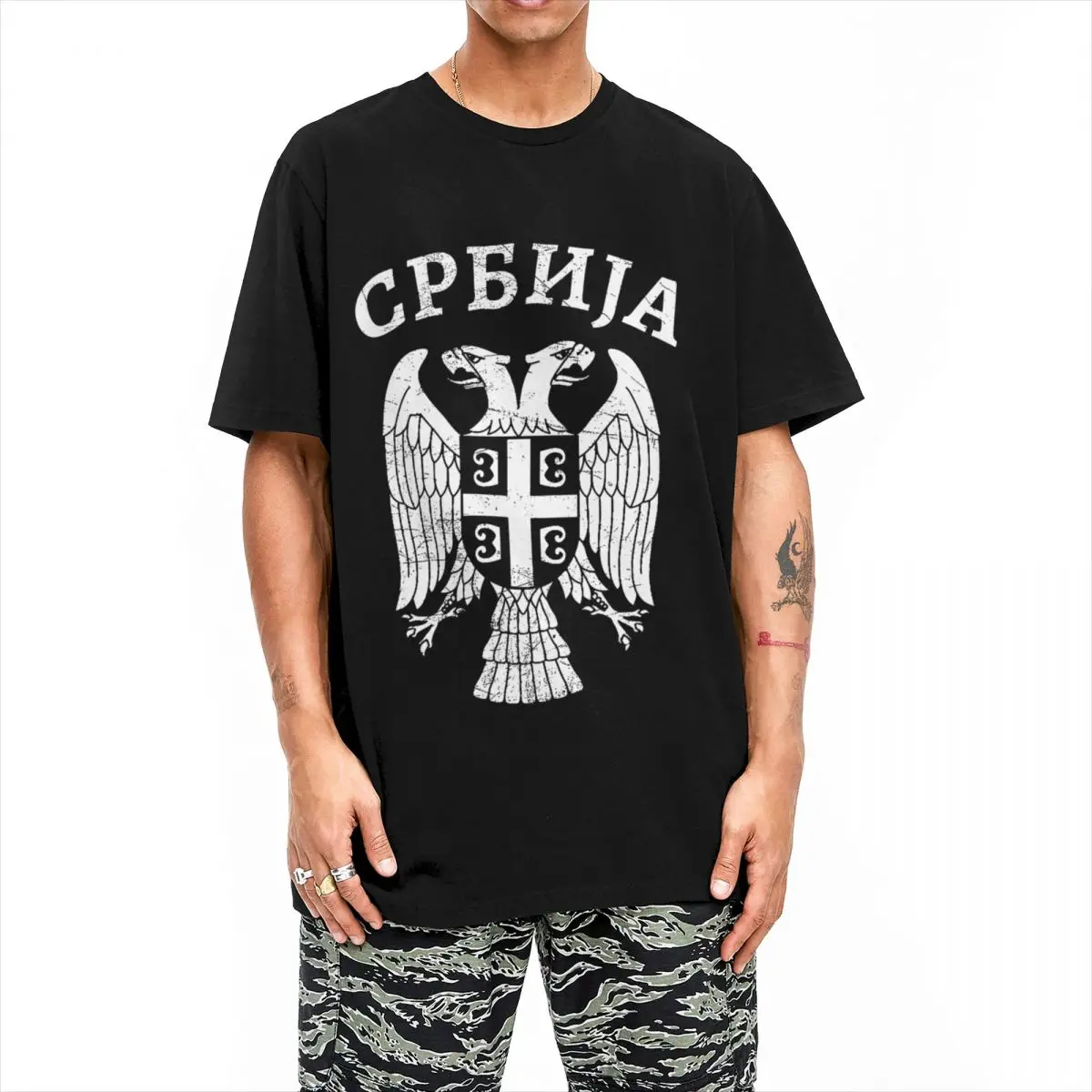 Haikyu T-Shirt Serbia Eagle Serbian Eagle Emblem 100% Cotton T-Shirts Serbia Flag Tshirt for Couple Short Sleeve Clothes