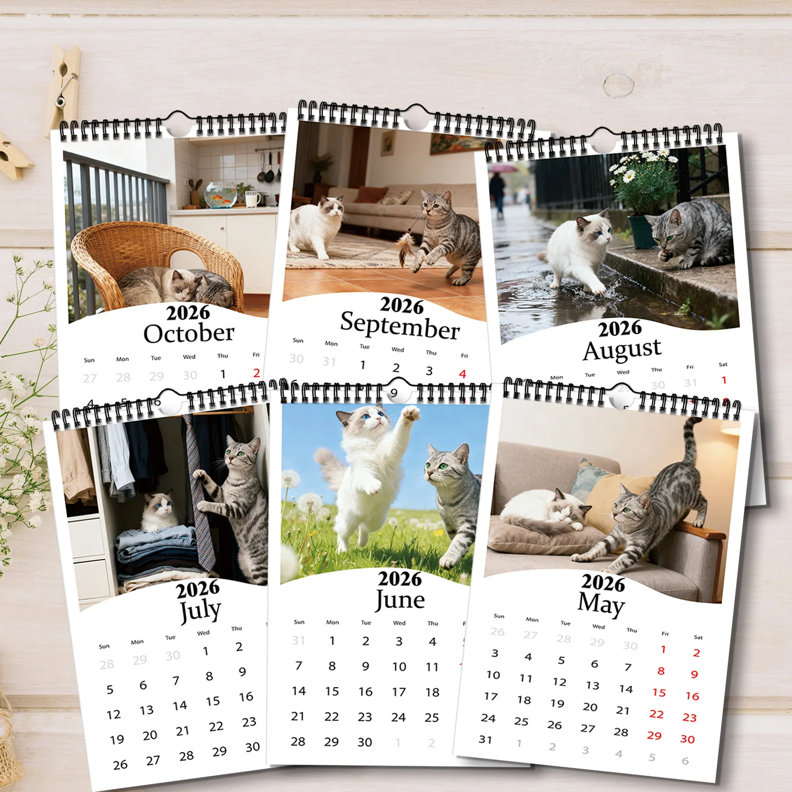 Calendrier sur le thème du chat 2026, adapté à la visualisation des dates et à la décoration quotidienne, fait un cadeau mignon sur le thème des animaux de compagnie, 1 pièce