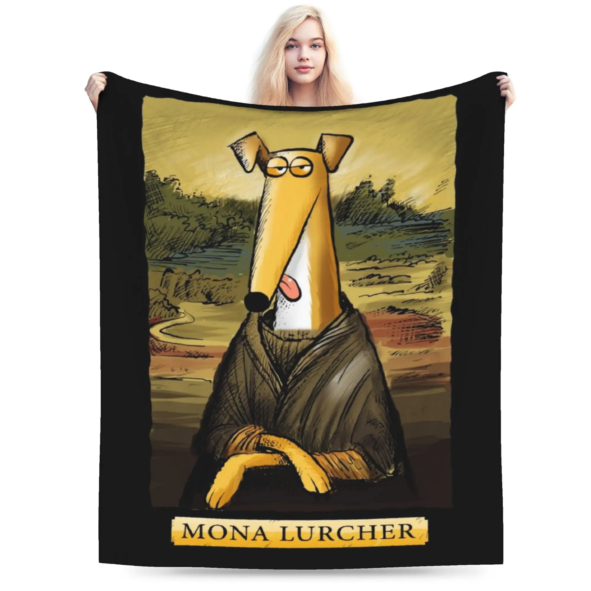 Mona Lurcher Blankets Greyhound Whippet Lurcher Dog  Galgo Cartoon Art Plush Breathable Throw Blankets for Bedding Lounge