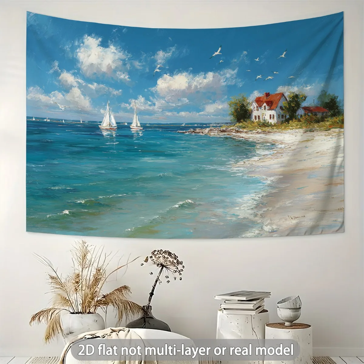 Stunning Coastal Ocean Beach Landscape Tapestry Wall Hanging Nautical Seaside Art Print for Bedroom Living Room Home Decor Decor