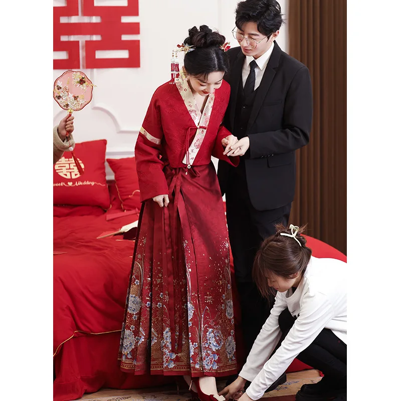 

New Chinese Sle Hanfu Wedding Dr Long Evening Gown Fem Model ort Sve Ele Faionable Marriage Ceremony