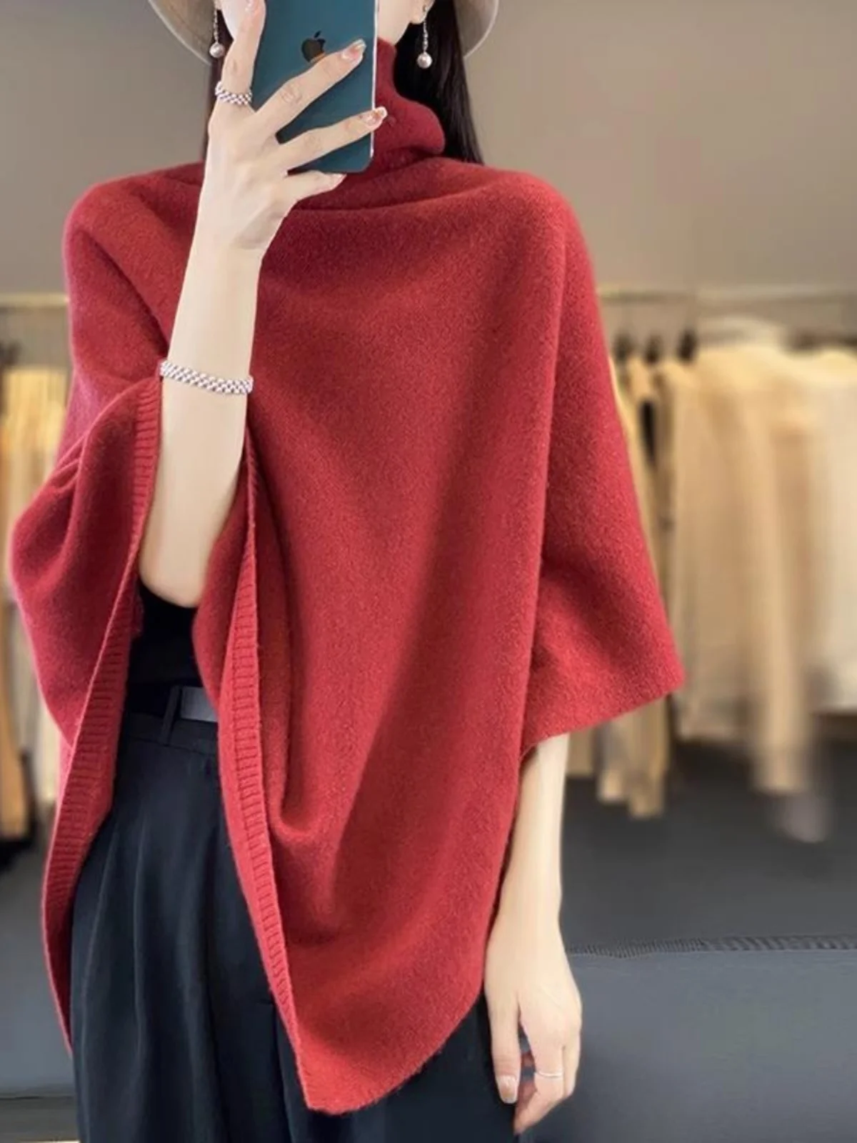 

Qingdao Withdn Large oulder Wrap Scarf Versatile Camere Poncho Outerwear Coat Simple Commute Sle Loose Fit Knitted W...
