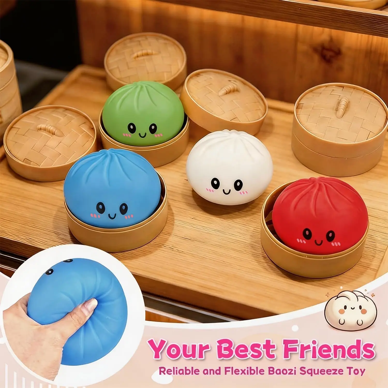 12pcs Mini Glitter Dumpling Squishy with Box Dumplings Sensory Squeeze Toy for Stress Relief Random Color ﻿ view 3