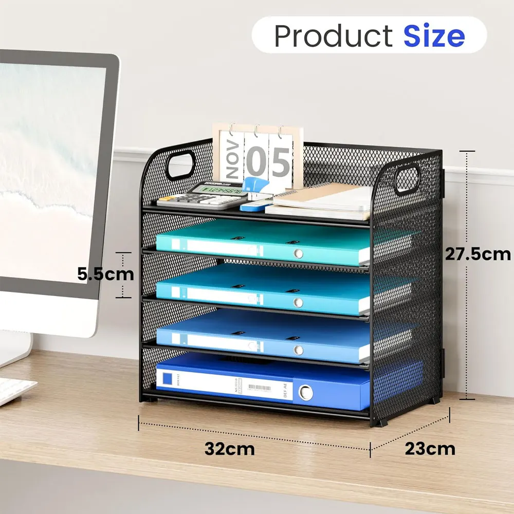 5-Tier Metal Mesh File Organizer with Side Handles and Removable Trays for Documents, Magazines, Papers and School Supplies