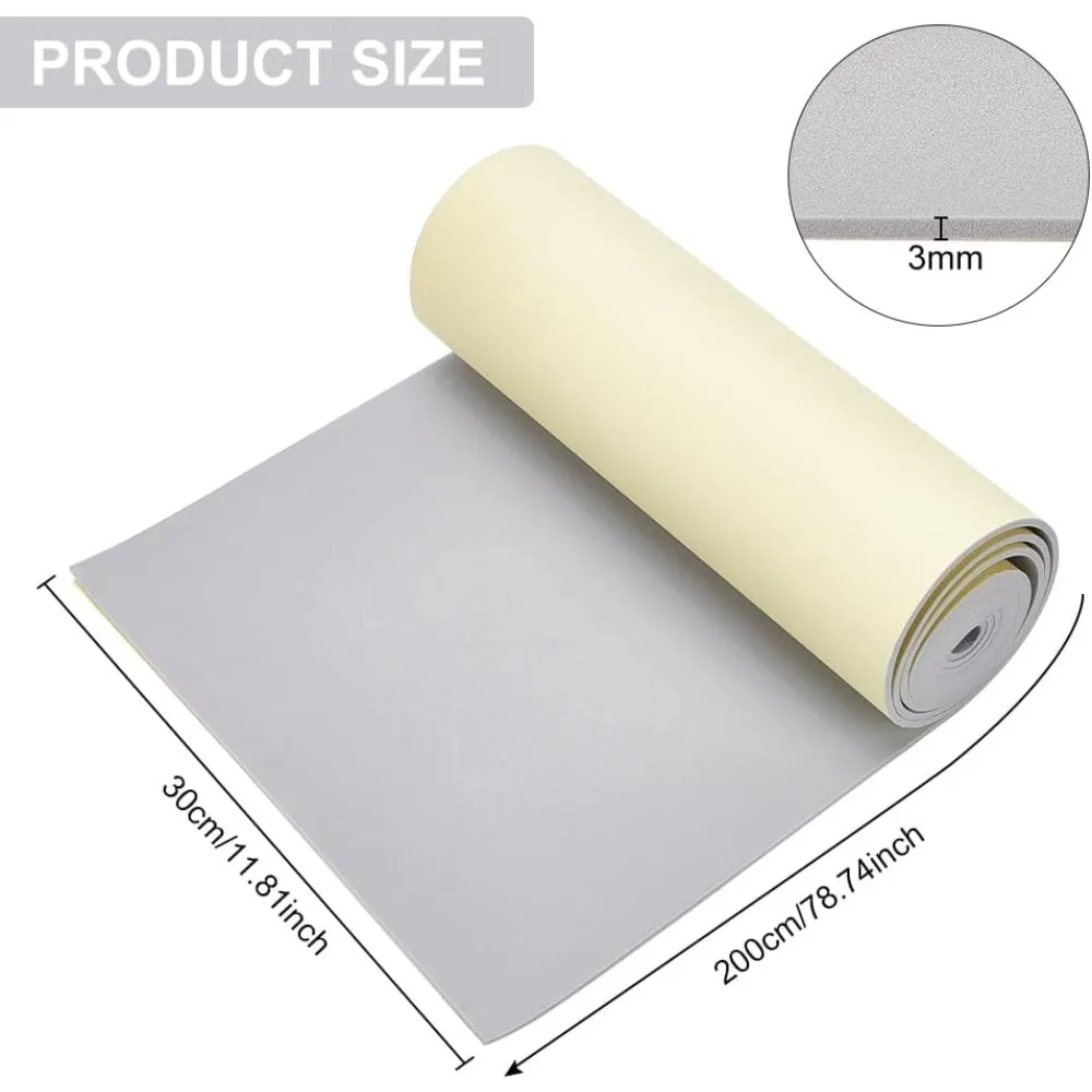 3mm Thick Light Grey Self-Adhesive Eva Foam Roll 78.7x11.8 Inch Sticky Craft Foam, Adhesive Backed Foam Roll for Furniture