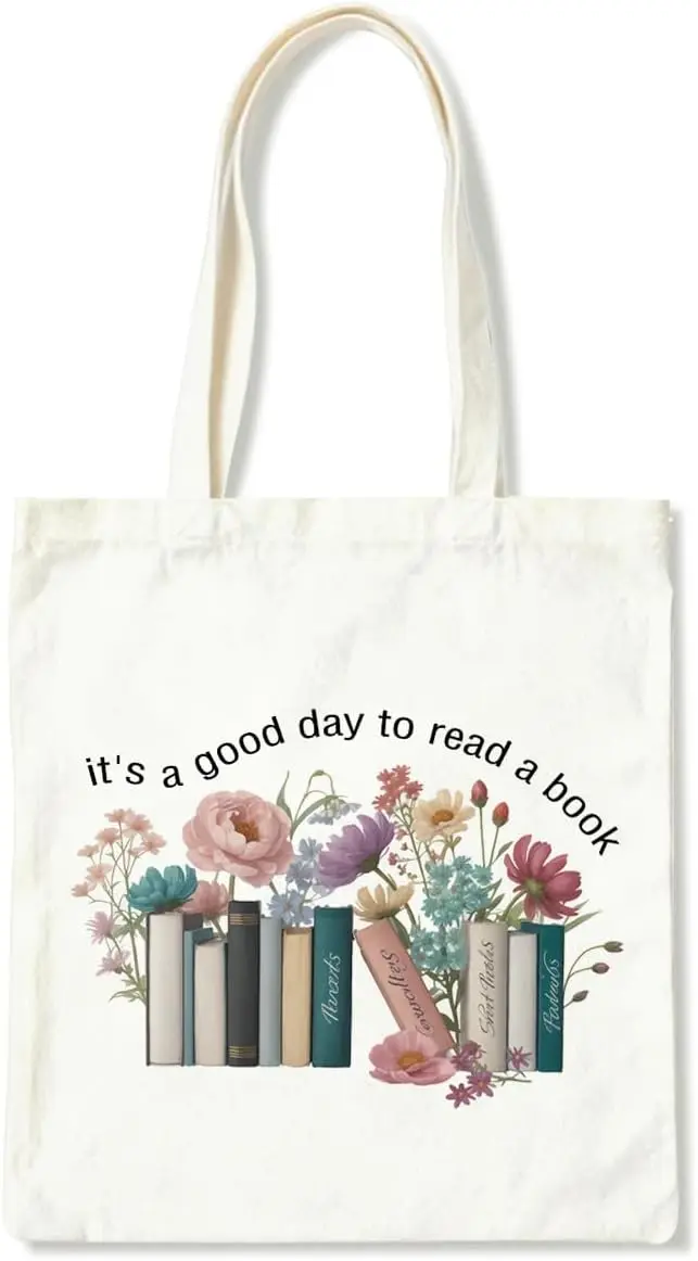 

Women's Canvas Tote Bag Floral Book Pile Printed Single Shoulder Shopping Bag Suitable for Daily Commuting Single Shoulder Bag