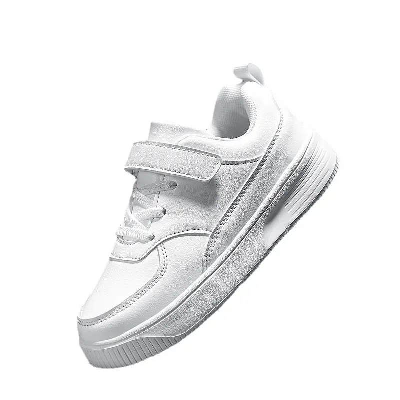 Spring New Leather Top Waterproof Large Children and Girl Board Shoes Campus Small White Shoes Boys Sport Shoe White Wave Shoes