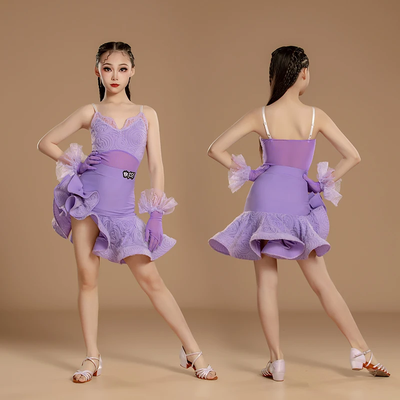Salsa Latin Dance Dress Girls Competition Ballroom Dress Standard Kid Rumba Samba Tango Dance Costume Girls Latin Practice Dress