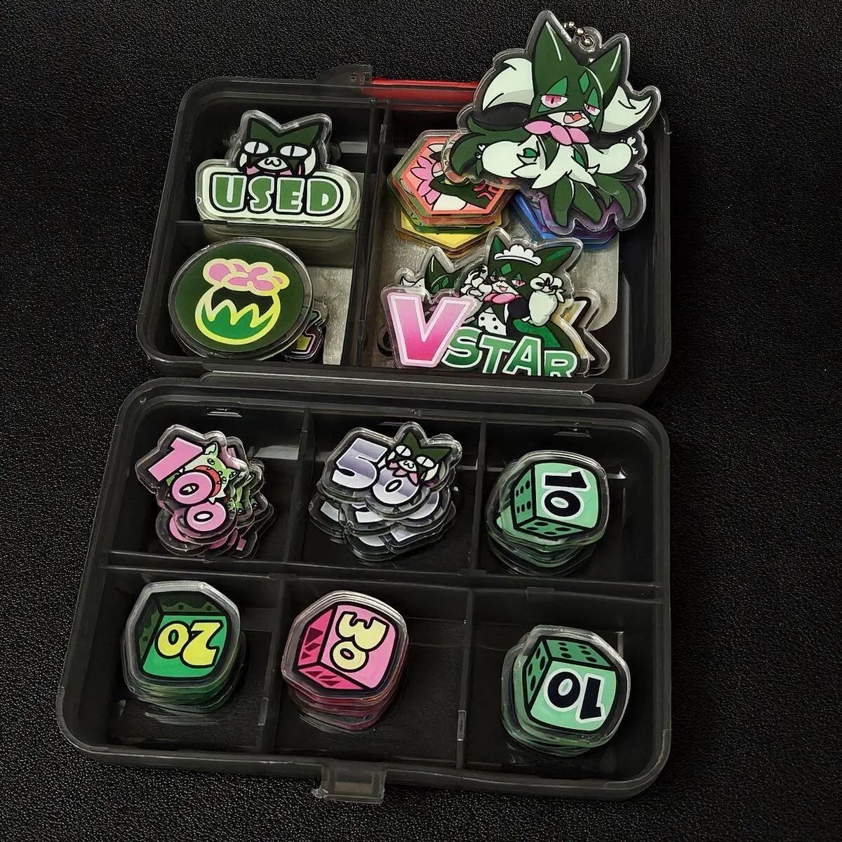 Custom Meowscarada Pokemon Token Set Acrylic Damage Counters Ex Vstar Markers Storage Case Keychain Tcg Game Accessories view 3
