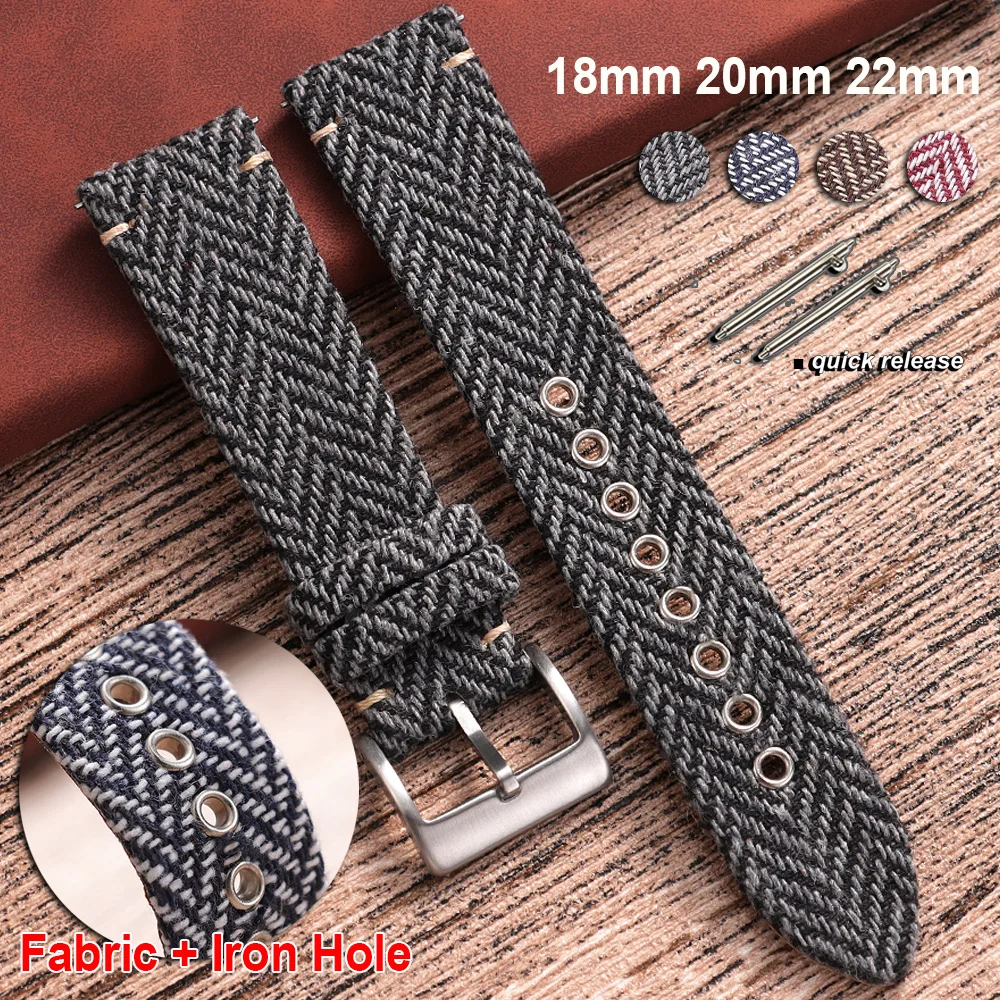 

18mm 20mm 22mm Leather Nylon WatchBand Nylon Strap Vintage Weave Bracelet Men Women Quick Release Wrist Band for Omega for Seiko
