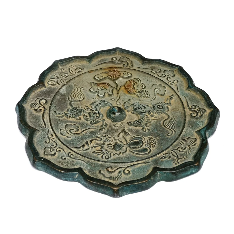 YIZHU CULTUER ART Size 5.7 Inch Chineese Bronze Carving Dragon Phoenix Ancient People Prink Toilette Mirror Collection