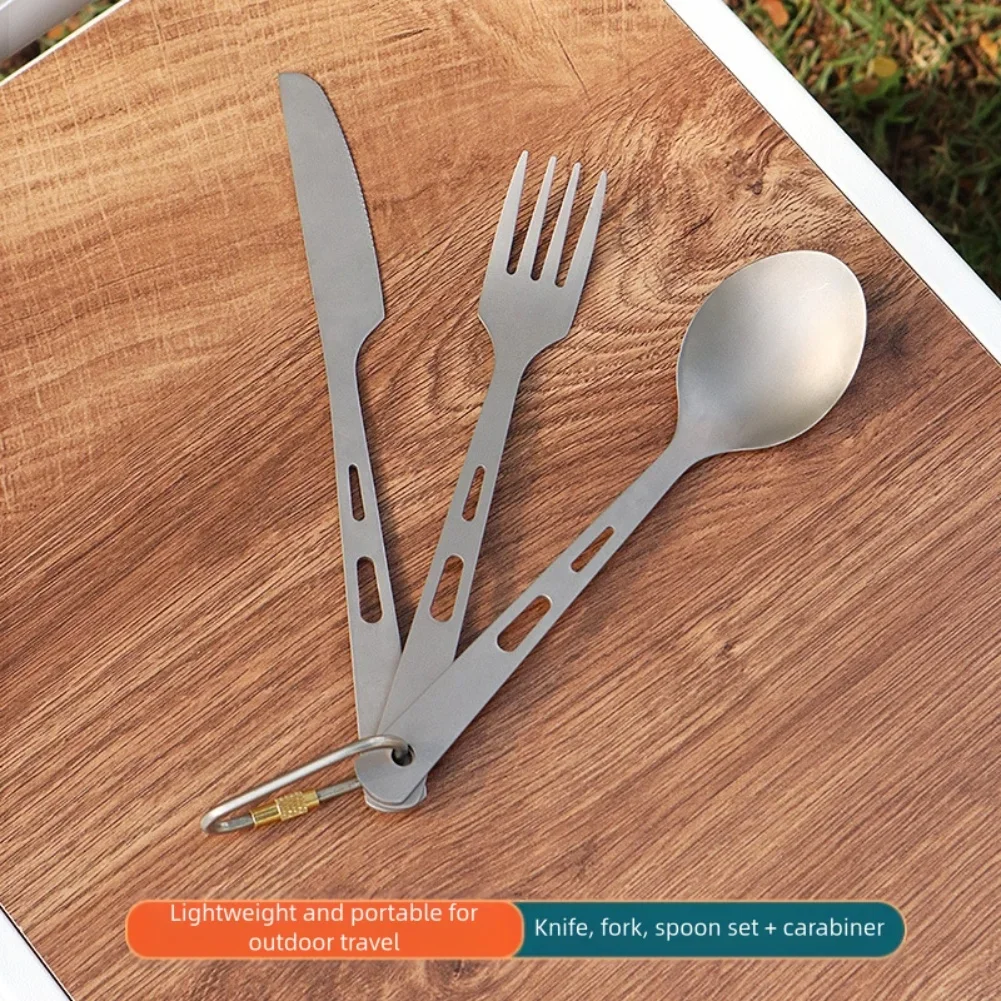 Lightweight Cutlery Set Titanium Camping Cutlery Rust-proof Cutlery Scratch-resistant Material Carabiner Attachment For Picnics