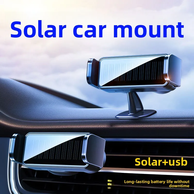Solar Car Phone Mount, USB Charging Dashboard Air Vent Holder, 360° Rotation Universal Stand for iPhone Samsung All Smartphones