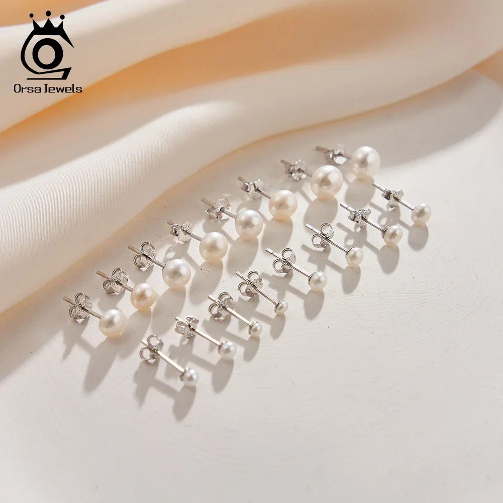 ORSA جواهر بساطتها 1 زوج لؤلؤ المياه العذبة الأذن مربط اللؤلؤ الحقيقي وأقراط 925 الفضة الجولة اللؤلؤ الطبيعي الأذن مربط GPE104 #6