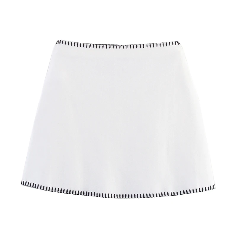 

YENKYE 2025 женская вязаная мини-юбка с контрастной вышивкой, винтажная эластичная высокая талия, осенние юбки трапециевидной формы faldas mujer