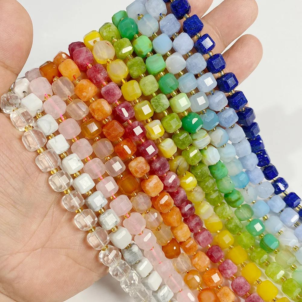 Natural Cube Faceted Gem stone Beads 5/6/8mm Mixed Color Loose Stone Beads for DIY Jewelry Making Bracelet Necklace Accessories