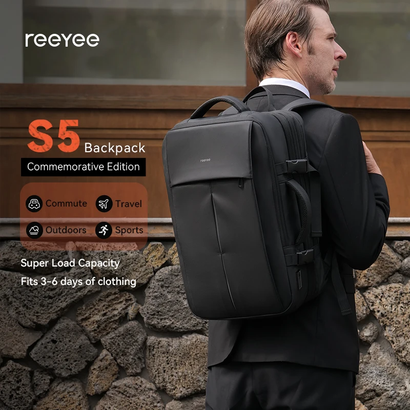 5 day travel backpack ReeYee S5 25-40L Expandable Travel Backpack, 5-Day Business Trip Laptop  Bag, Water-Resistant Durable Hiking Backpack with Storag